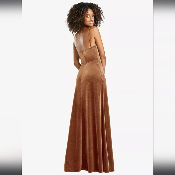 After Six Cowl-Neck Velvet Maxi Dress With Pockets In Golden Almond - Picture 5 of 12